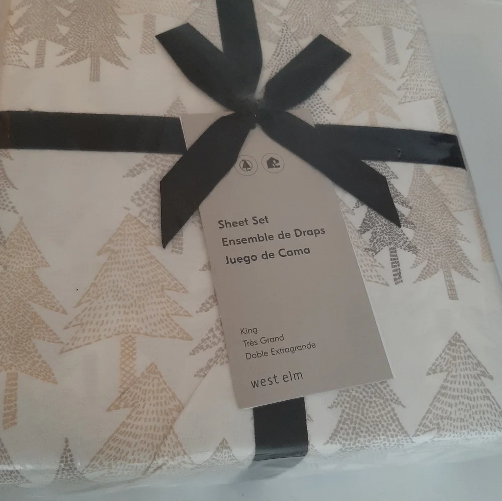 West Elm Sumi Forest Percale King Sheet Set